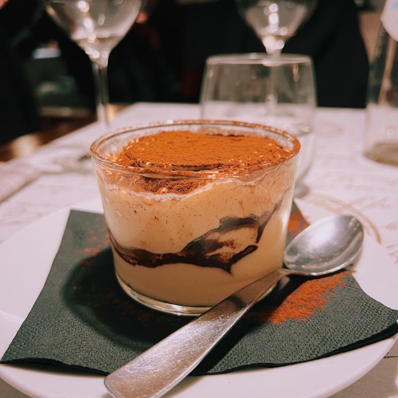 Classic tiramisu dusted with cocoa