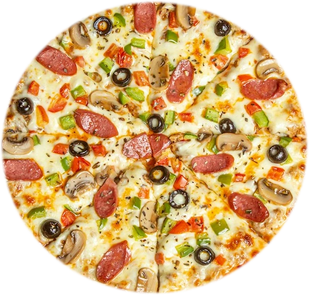 A loaded wood-fired supreme pizza