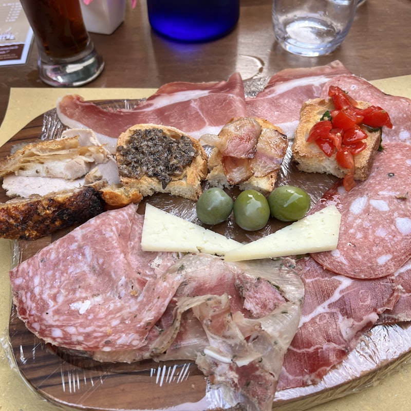 Italian antipasto board with cured meats and cheese